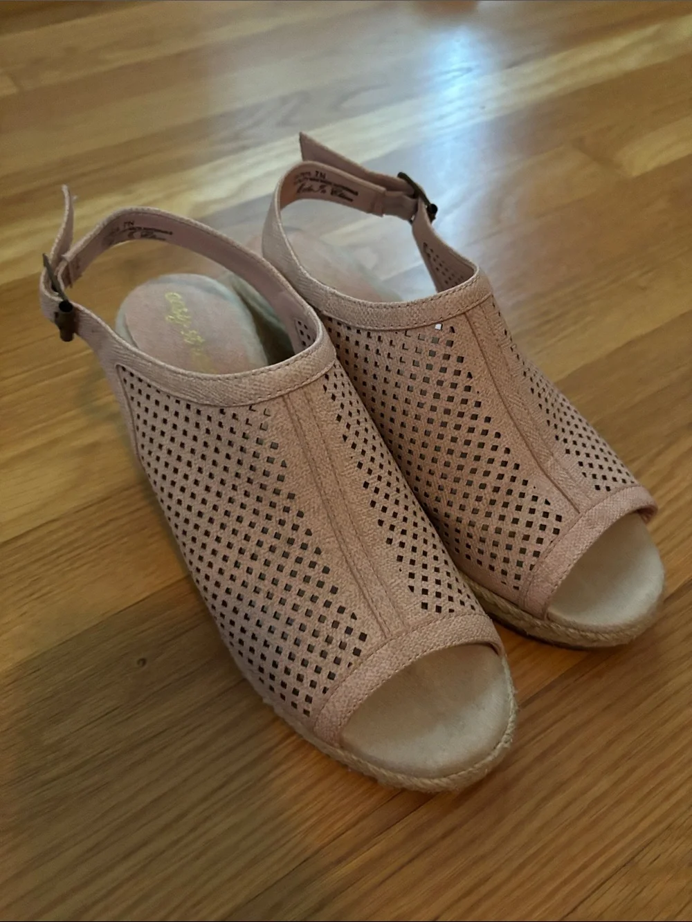 Easy Street Blush Perforated Peep-Toe Wedge Slingbacks